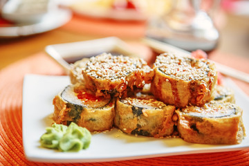 Tempura Maki Sushi (Deep Fried Roll made of Smoked Eel, Crab Mea