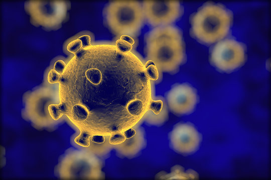 MERS virus. Digital illustration of Coronavirus, model of virus, virus which causes SARS and MERS, Middle East Respiratory Syndrome, realistic image of microbe, microorganism, microscopic view