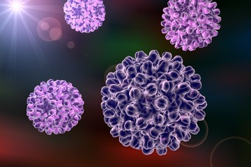 Background with viruses. Hepatitis B virus. A model is built using data of viral macromolecular structure furnished by Protein Data Bank (PDB 4G93)