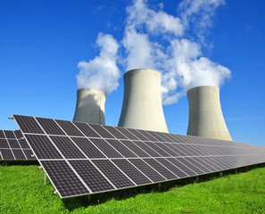 Solar energy panels and nuclear power plant