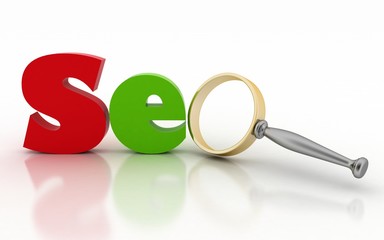 SEO with Magnifying glass instead of letter. 3d illustration 