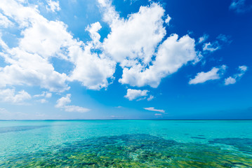 Blue sky and the emerald green sea, Okinawa, Japan