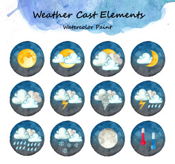 Weather cast elements,Watercolor high resolution
