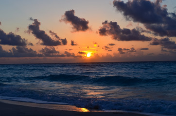 Senset on the sea beach  in Cancun