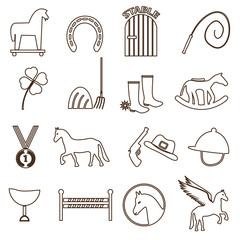 brown simple horse theme outline icons set eps10