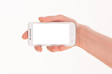 Man's hand holding smart phone