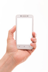 Man's hand holding smart phone