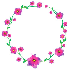 Crimson-purple floral circlet isolated on white