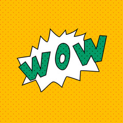 Wow. Comics pop art style blank layout template with clouds beam
