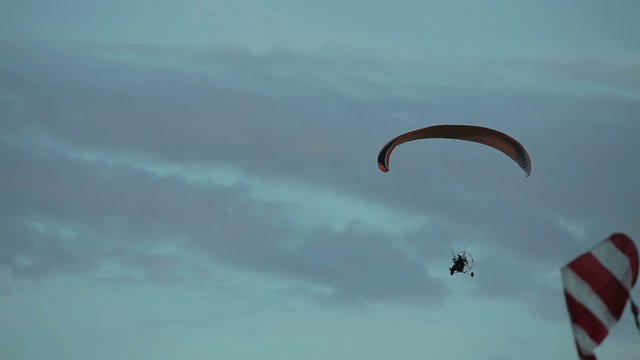 Paramotor flying in the air