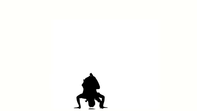 One hip hop acrobatic break-dancer stylish man dancing, on white