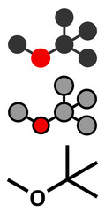Methyl tert-butyl ether (MTBE, tBME) gasoline additive molecule.