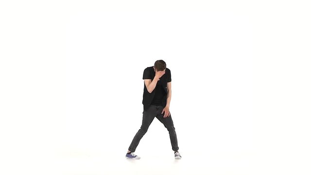 Hip hop style dancer performing, on a white background, slow