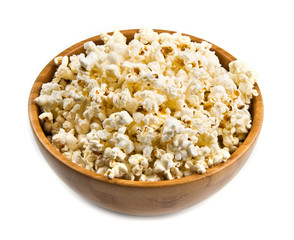 Fototapeta na wymiar popcorn in wooden bowl