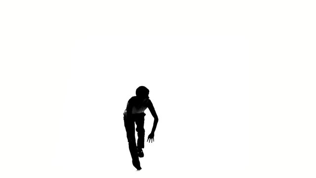 Young, man doing brake dancing movements, on white, slow motion