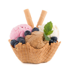 Ice cream scoops in wafer bowl