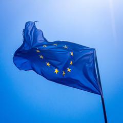 Backlit ragged EU flag