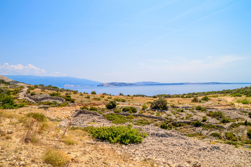 Fototapeta na wymiar Rocky landscape with the Mediterranean sea on the island of Krk,