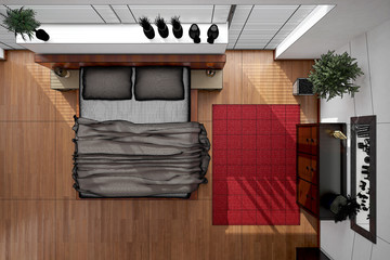 3D interior rendering of a modern bedroom