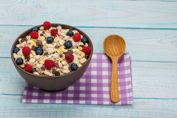delicious and healthy wholegrain muesli breakfast, with lots of