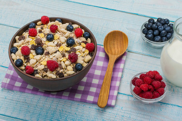 delicious and healthy wholegrain muesli breakfast, with lots of