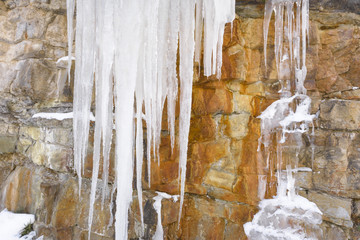 Icicles over a cliff, Cebollera range, La Rioja (Spain)