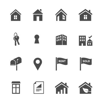 Set of one color real estate flat design icons 
