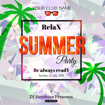 Summer party typographical shining template poster with
