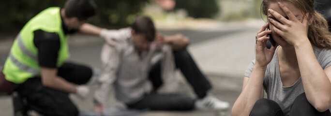 Fototapeta premium Woman calling for police