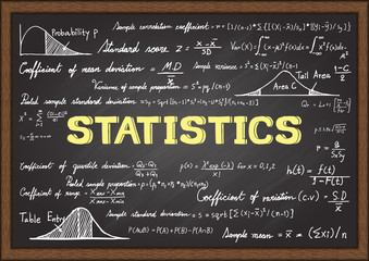 Hand drawn formulas in Statistics subject on chalkboard.