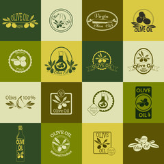 Set of olive oil labels, badges and logos for design. 