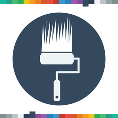 Flat paint roller icon in a circle.