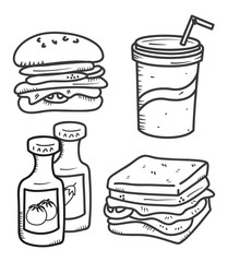 food and drink in doodle style