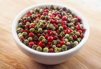 Mixed peppercorns in a bowl