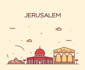 Jerusalem skyline trendy vector linear style