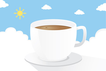 Coffee on the cloud in the morning. This is illustration about drink coffee to start a nice day