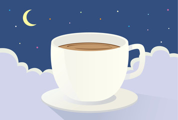 Coffee on the cloud at night. This is illustration about drink coffee because sleepless
