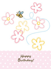 Vector Eps10 illustration. Birthday card honeybee pink