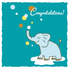 Vector Eps10 illustration. Congratulatory card Elephant blue