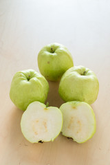 Fresh Natural Green Guava on Wood Table Background