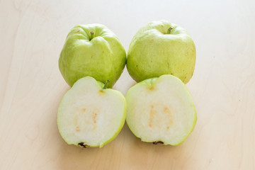 Fresh Natural Green Guava on Wood Table Background