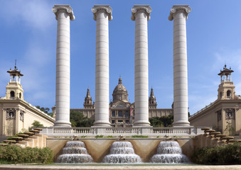 Obraz premium National Palace of Barcelona, with the four pillars that symbolize the Catalan flag.