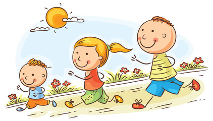 Fototapeta na wymiar Cartoon family jogging together