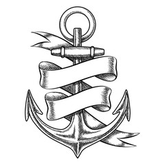 Vector hand drawn anchor sketch with blank ribbon © K3Star