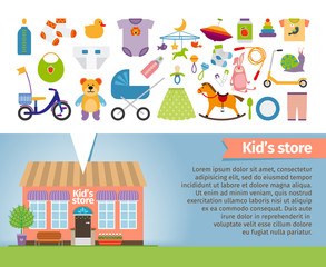 Kids shop. Childrens clothing and toys