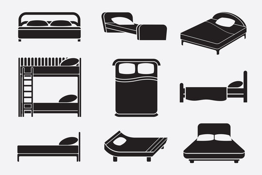 Bed icons set
