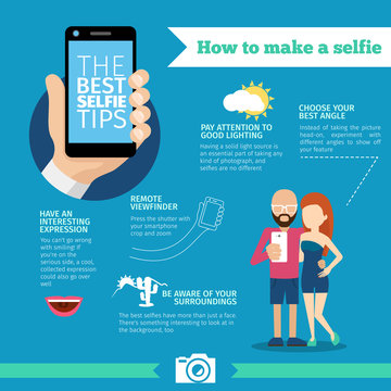 The best selfie tips. How to make. Infographic and instruction