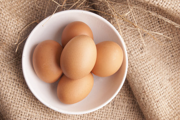 Fresh Eggs prepare on gunny-bag ,ready for cooking