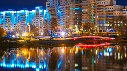 Night scene of Island of Tears In Minsk, Downtown Nemiga