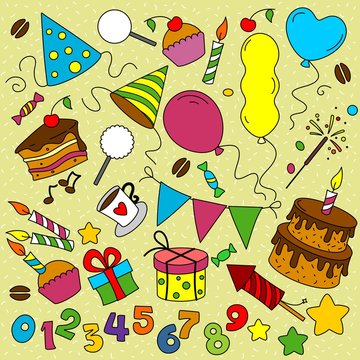 Many multicolored elements birthday